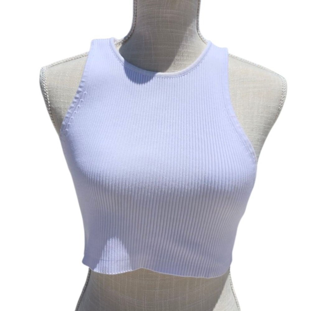 Minkpink Joan Ribbed Tank Top Racerback Sleeveless Crop Top Casual Basic White